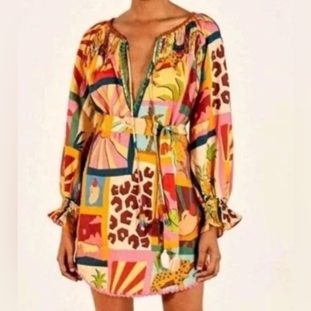 FARM RIO V-Neck Belted Mini Dress